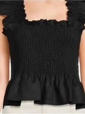 Hill House Paz Top | Black Smocked Ruffle Tank Top